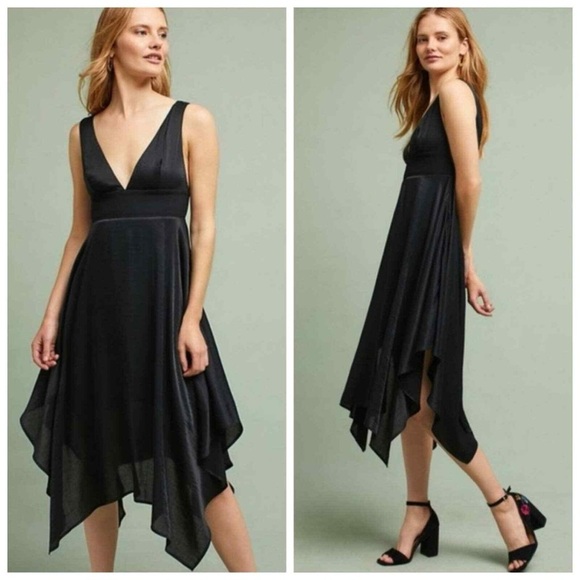 Anthropologie Black Formal Midi Dress Size 4P  Elegant Petite Evening  Gown